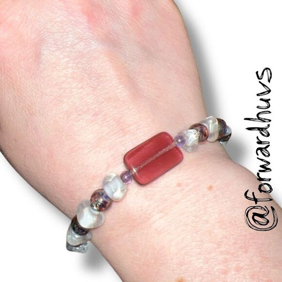 Bundle Sale 3 for $15 | Purple & Clear Glass Stretch Bead Bracelet - Picture 1 of 8